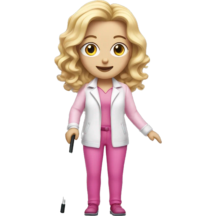 Blonde hair woman , wavy hair, white skin , pink outfit , holding a white cane for the blind emoji