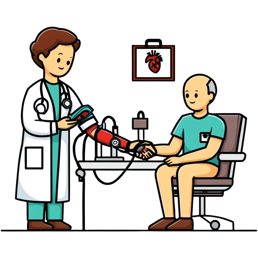Doctor checking patient's blood pressure during annual medical check-up, healthcare screening emoji