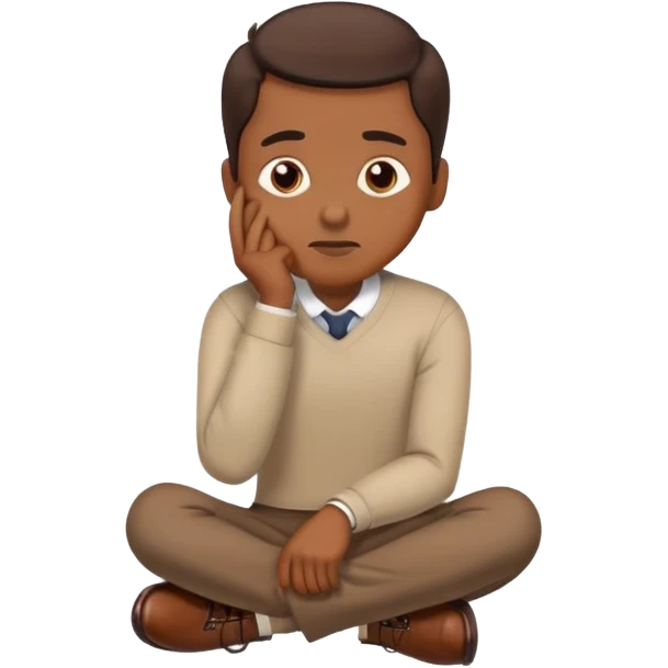 person with brown shoes, hand on chin, thinking emoji