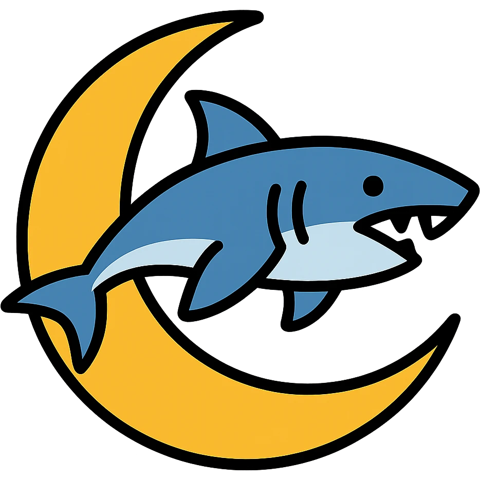 Make the shark swimming across the moon, keep the color outline icon style emoji