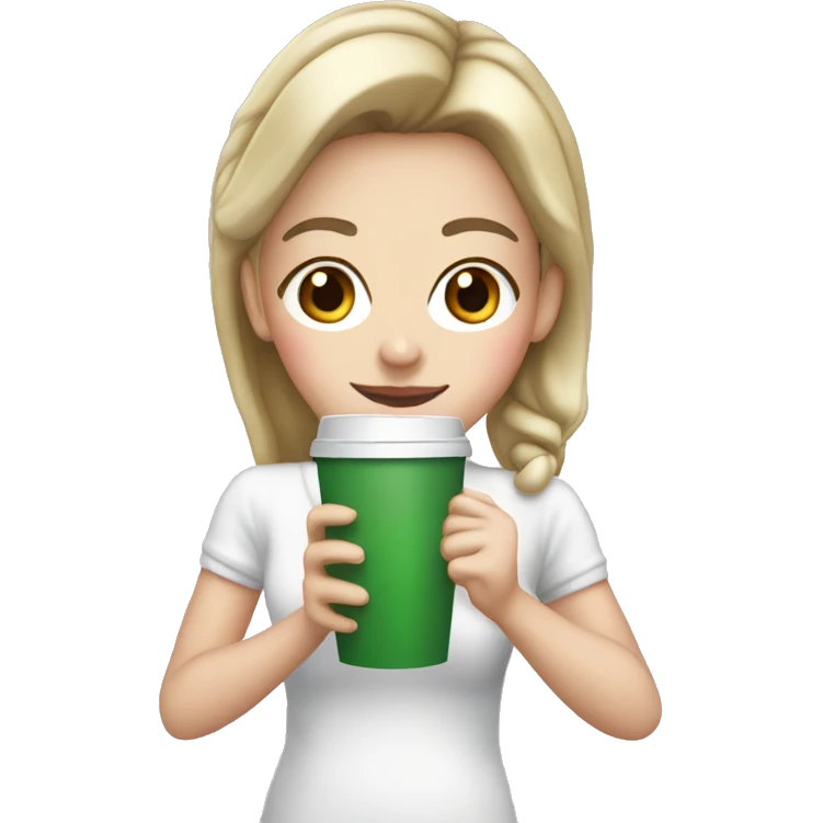 White girl in Christmas clothes drinking a coffee emoji