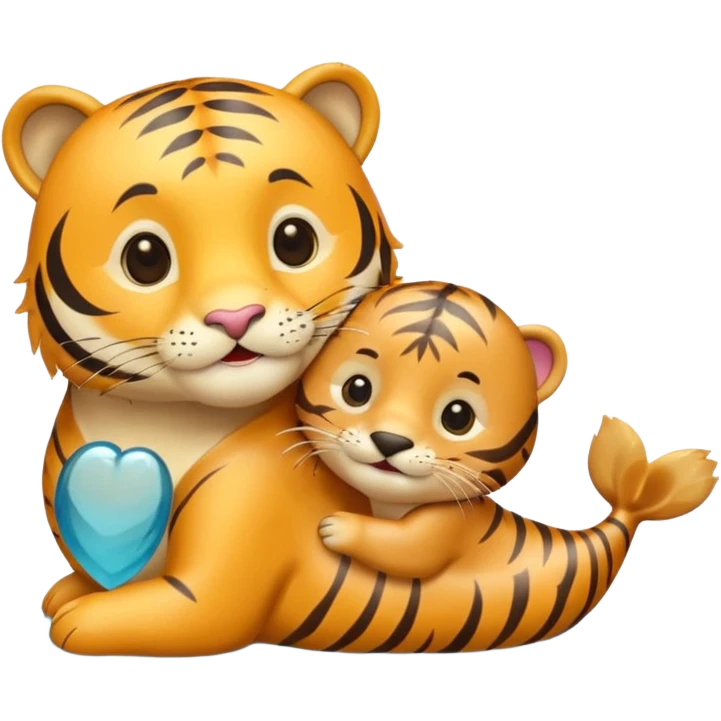 tiger and little sea lion in love emoji