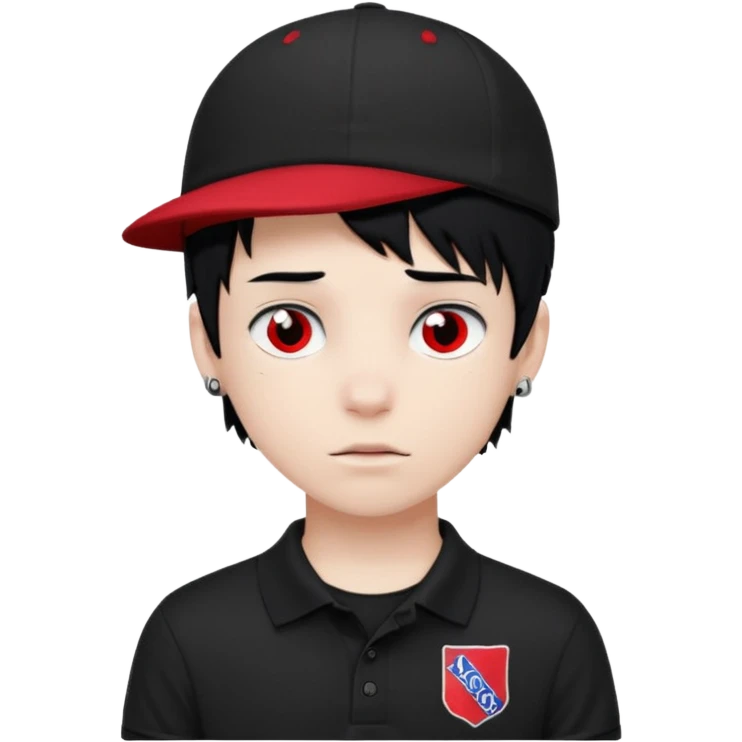 zombie boy emoji with black emo hair and piercing, black polo shirt with Lyon logo, red cap with number 9 emoji