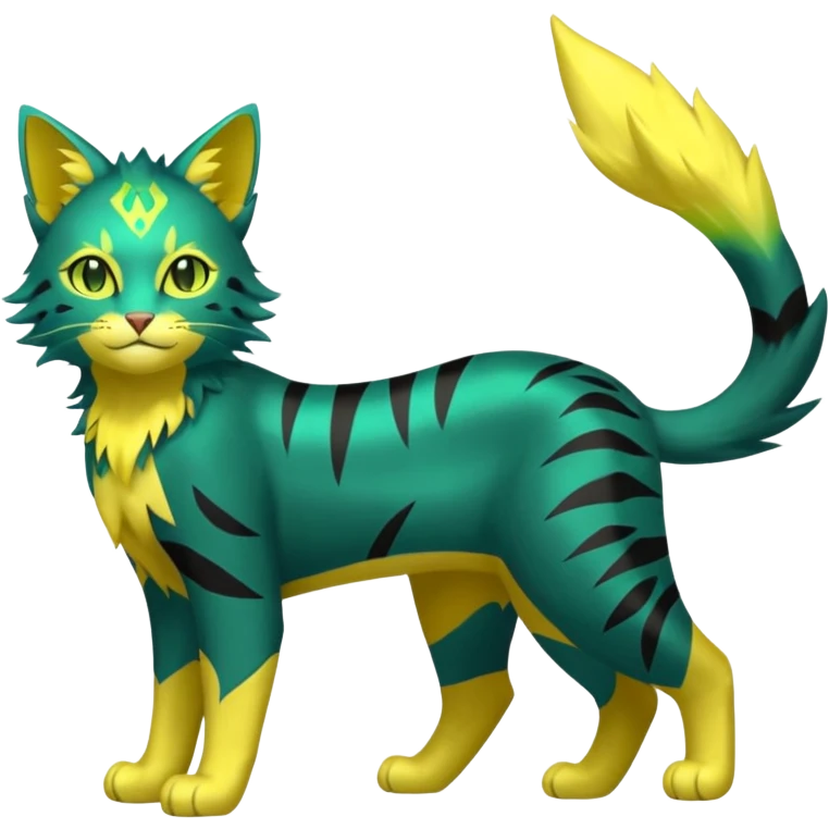Green and Yellow Electrike-Lucretia-Luxray-Sprigatito-Bobcat-Amaura-Aurorus-Shiny-glorp-cat-fusion (full body) emoji