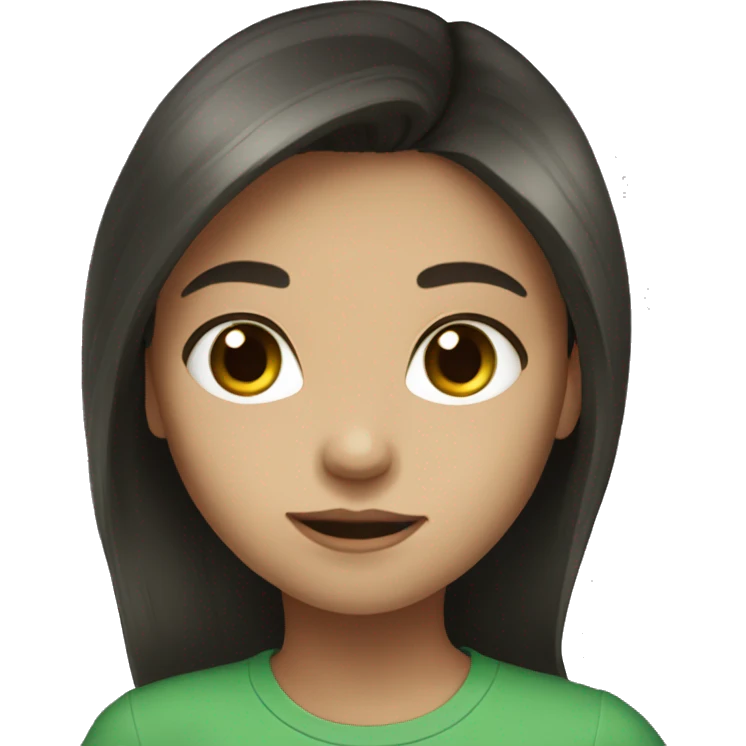 Black long hair white skin brown eyes girl with green shirt emoji