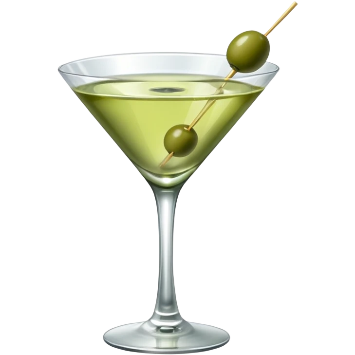 martini with 3 green khaki olives all stuck at the same 1 stick and same size . liquid should be a clear color like water kinda  emoji