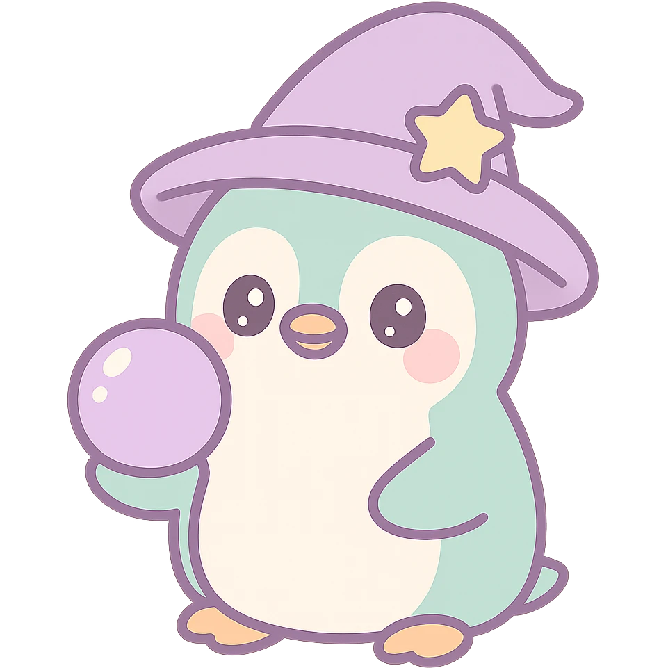penguin wizard with a crystal ball, mystical and enchanting emoji