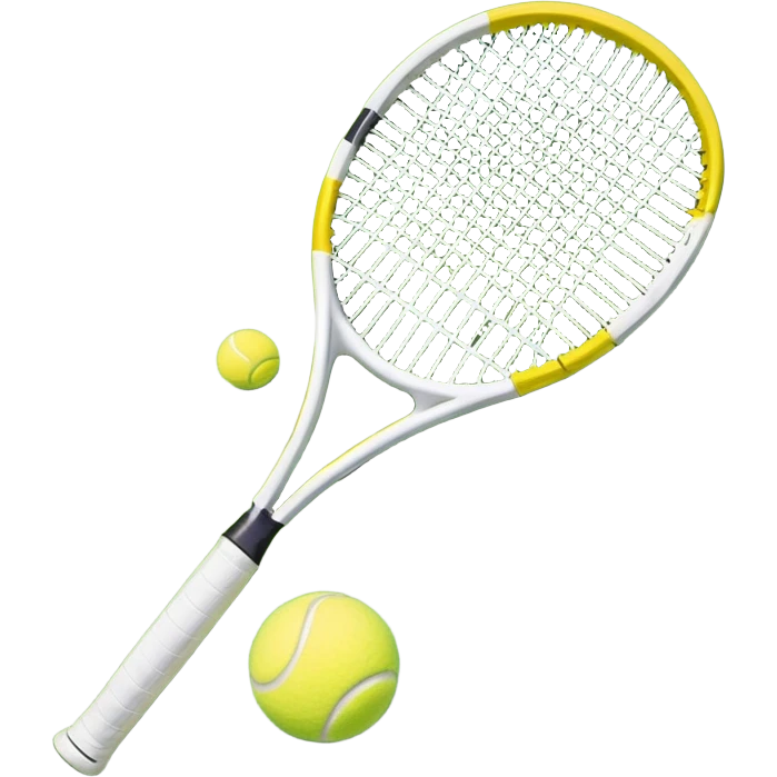 A tennis racket and ball on a grass or hardcourt surface, symbolizing the sport. The racket has a sleek design with tightly strung strings, while the bright tennis ball rests nearby, capturing the essence of precision, agility, and competition. emoji