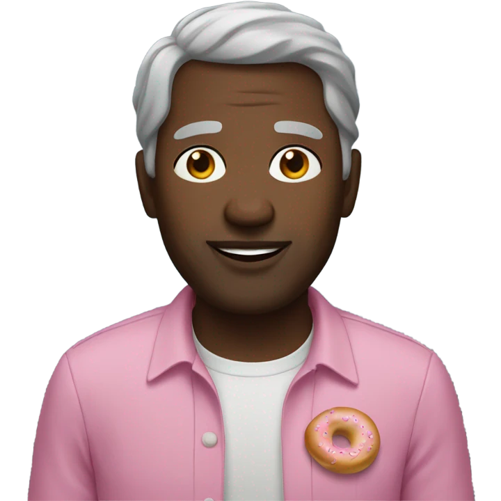 A black man with gray hair and a bagel with pink gravy in his hands emoji