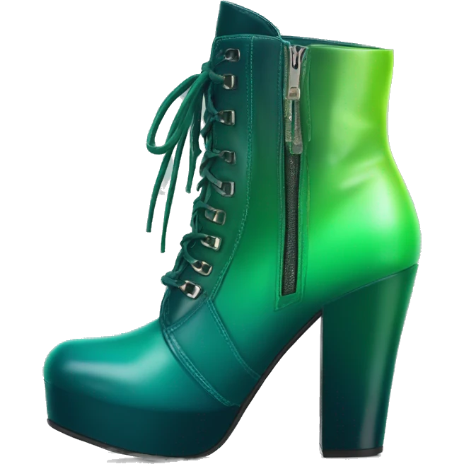 Realistic isolated top front view of a pair of dark teal,lime green,mint green and emerald green ombre high heel ankle bootie boots. emoji