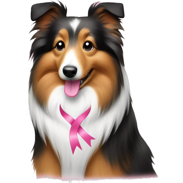 Sheltie with pink ribbon around neck emoji