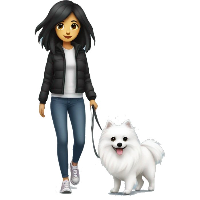 Japanese spitz dog walk with black haire girl emoji