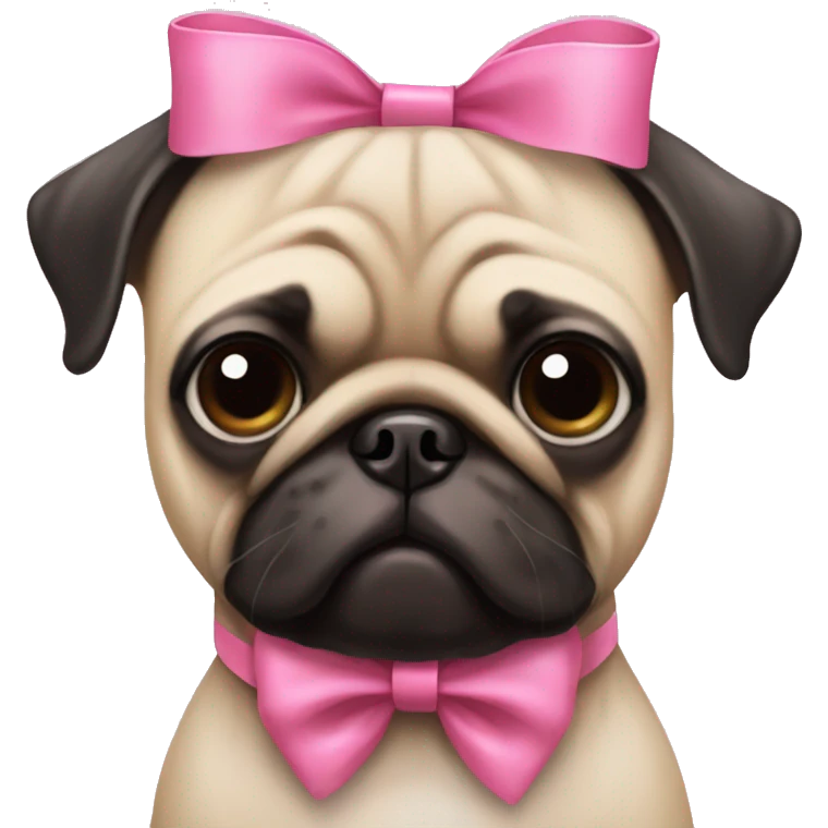A pug with a pink bow emoji