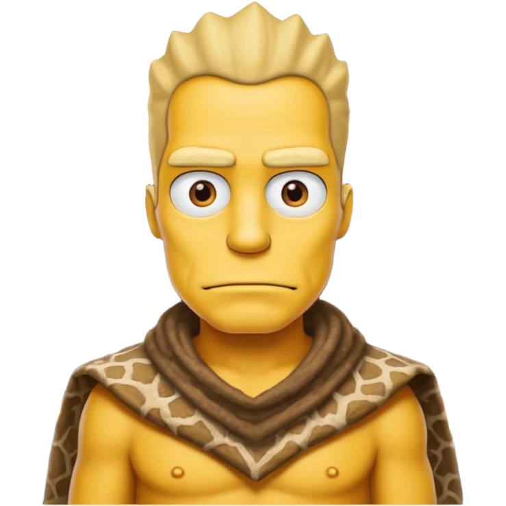 a simpson guy wearing ancient animal skin cloth with volcano behind, half body, icon emoji