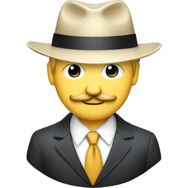 A blond white man with a suit, a tie, a fedora hat, a mustache, and a smirk emoji