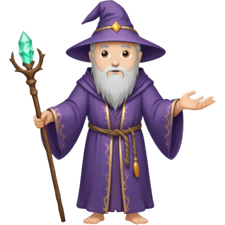 Old wizard in robe holding wooden magic staff emoji