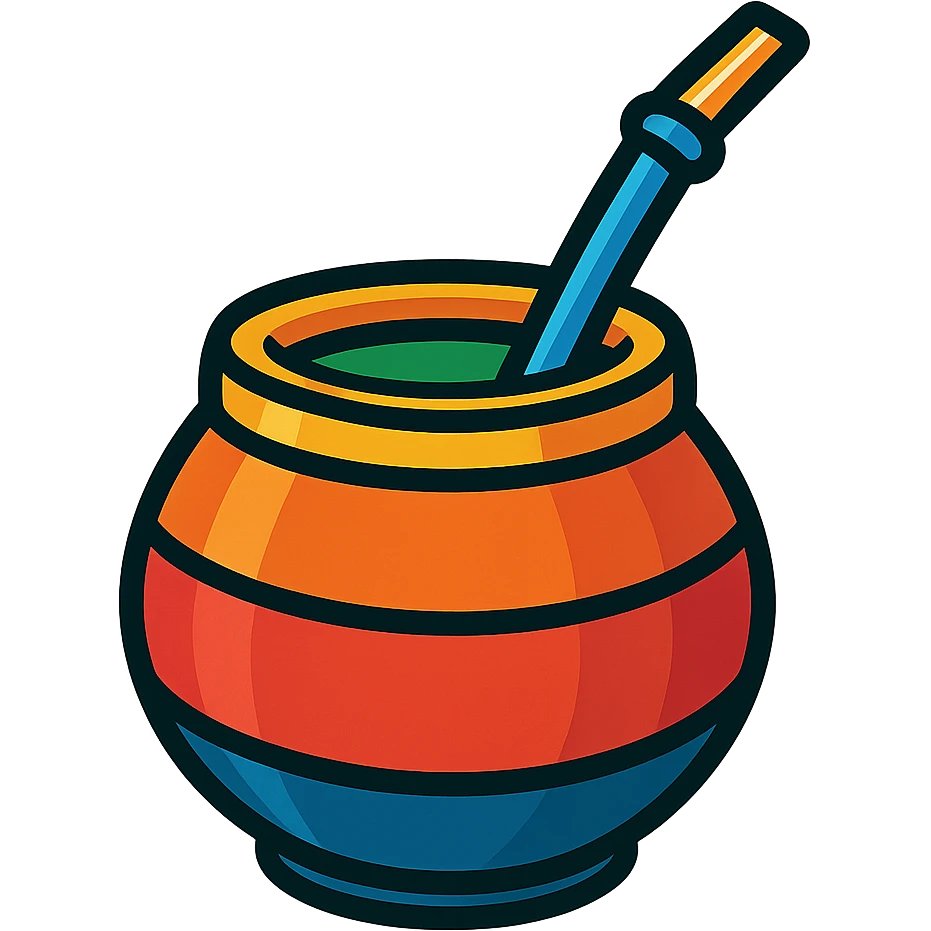 a mate gourd with a metal straw, traditional South American style, vibrant colors emoji