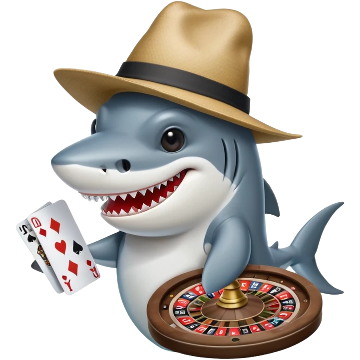 Hammer shark in big tall hat playing poker  emoji