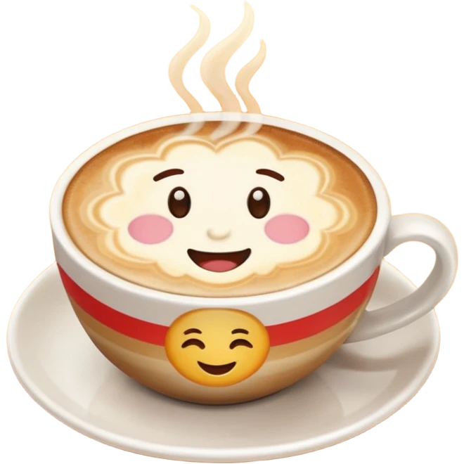 a cozy and inviting sun-shaped latte art in a coffee cup, emoji style emoji