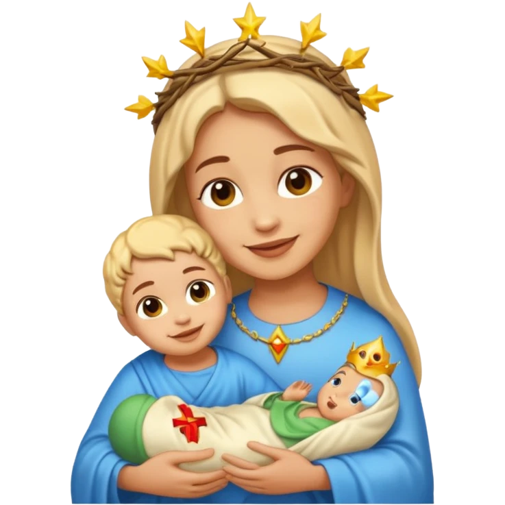 light skin Mary smiling at light skin baby Jesus, emoji style emoji
