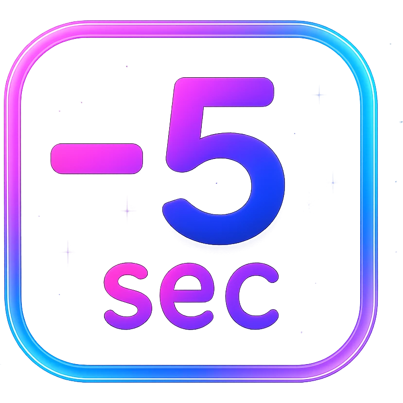 -5 sec icon, modern clean minus and 5 with neon border and glowing effect, dark purples blues blacks base, nebula gradients, small bright stars, specular highlights, luminous look emoji