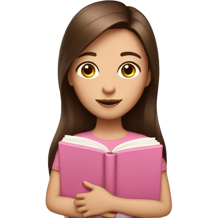 fair-skinned girl with long and straight brown hair holding a baby-pink-colored book emoji