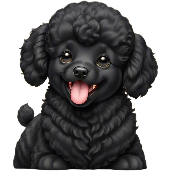 Cinematic Cute Yawning Black Poodle Portrait Emoji, Head tilted slightly with a dramatic, wide-open yawn, displaying a soft, curly jet-black Fur with a refined texture, floppy ears slightly drooping, round dark eyes barely open in drowsy contentment, Simplified yet irresistibly adorable features, highly detailed, glowing with a soft, cozy glow, high shine, relaxed yet expressive, stylized with a touch of whimsy, bright and endearing, soft glowing outline, capturing the essence of a sleepy yet affectionate companion, so drowsy it feels like it could stretch right out of the screen and curl up for a nap! emoji