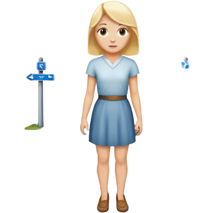back of blonde woman stands In front at a crossroads between two paths—one illuminated, the other in shadow... scary and sunlight ... emoji