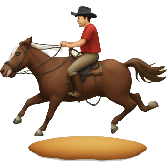 man riding a horse running behind an ox emoji