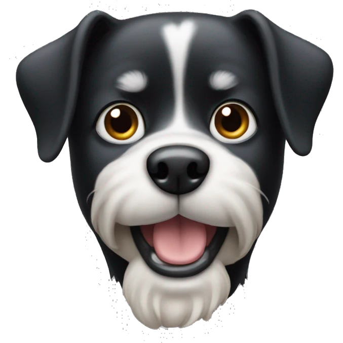 A black dog with one ear up and one ear down emoji