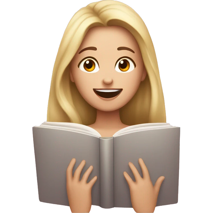 A white girl blushing while reading a romance novel emoji