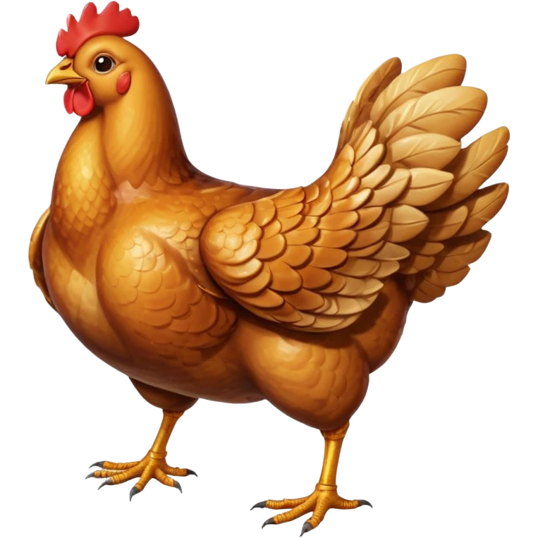 whole roasted chicken with golden-brown crispy skin, plump well-defined legs and wings, glossy surface with hints of seasoning and light charring, juicy slightly curved body, no tray, garnish, or carving, soft lighting, subtle shadows, emoji scale emoji