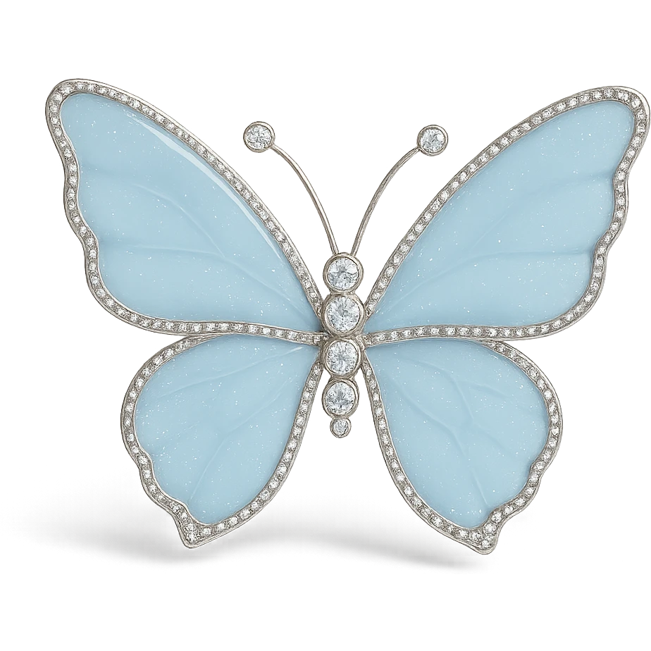 single soft blue butterfly, light blue enamel, sparkling gems emoji