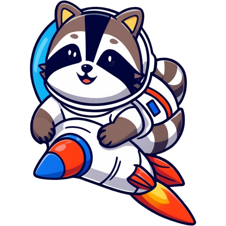 raccoon astronaut riding a rocket emoji