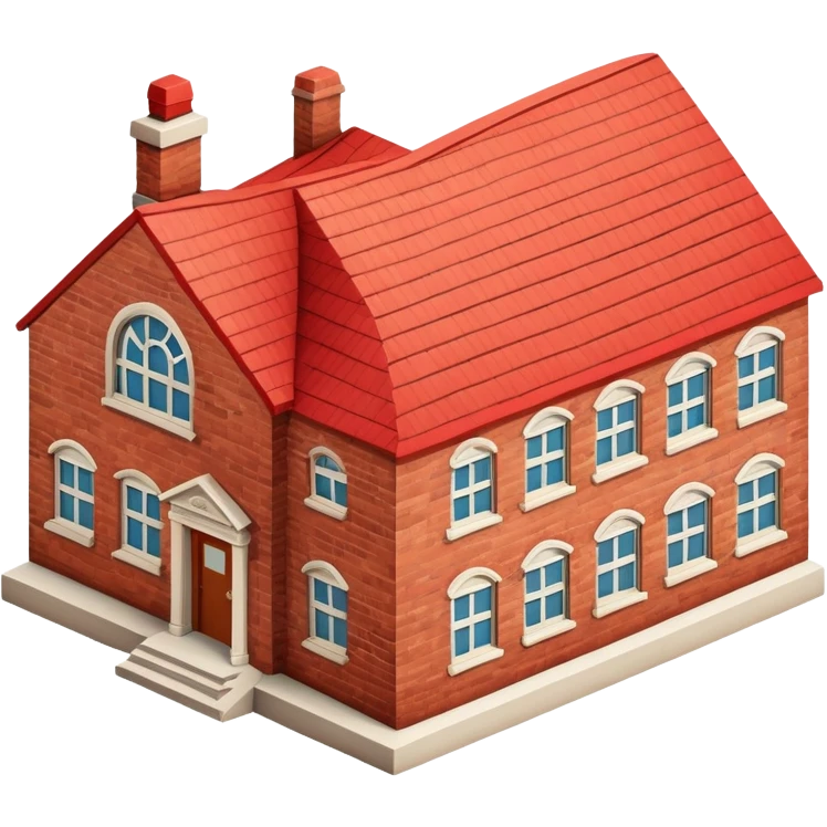 Red brick school, isometric dollhouse-style, realistic emoji