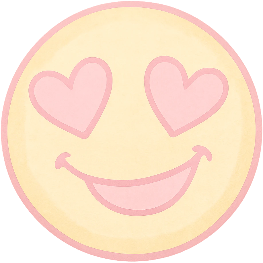 cute emoji, heart eyes, playful grin, pastel pink and yellow emoji