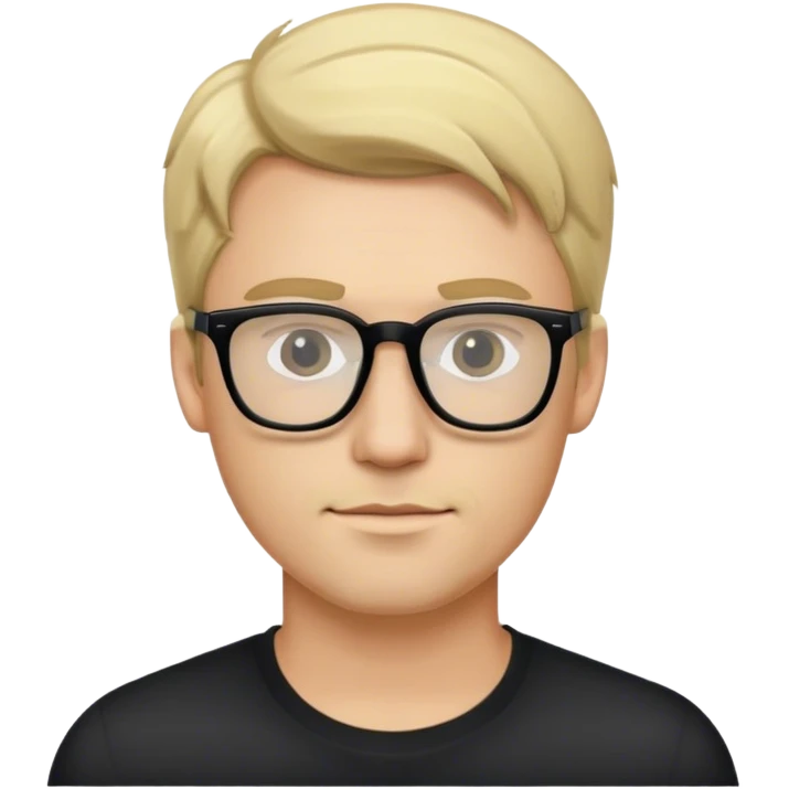 a white guy with blonde hair, blonde stubble, and black glasses. h emoji