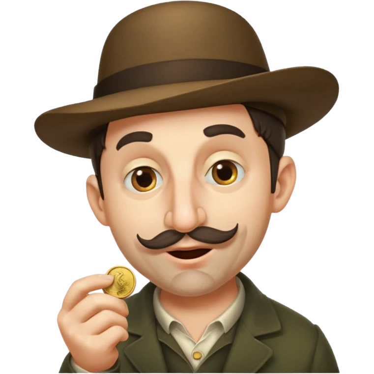 Dishonest big nosed side curled small hat greedy  individual clipping a coin emoji