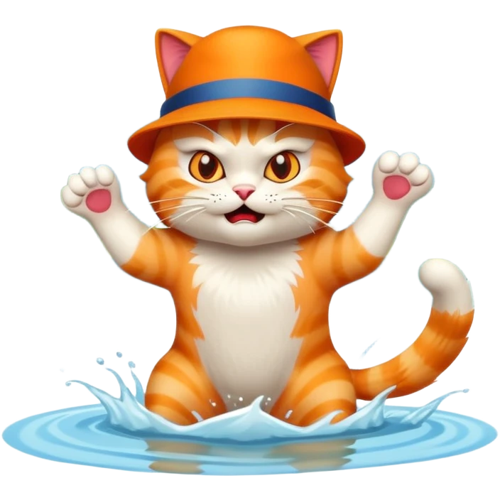 angry cat with a hat jumping into a lake emoji