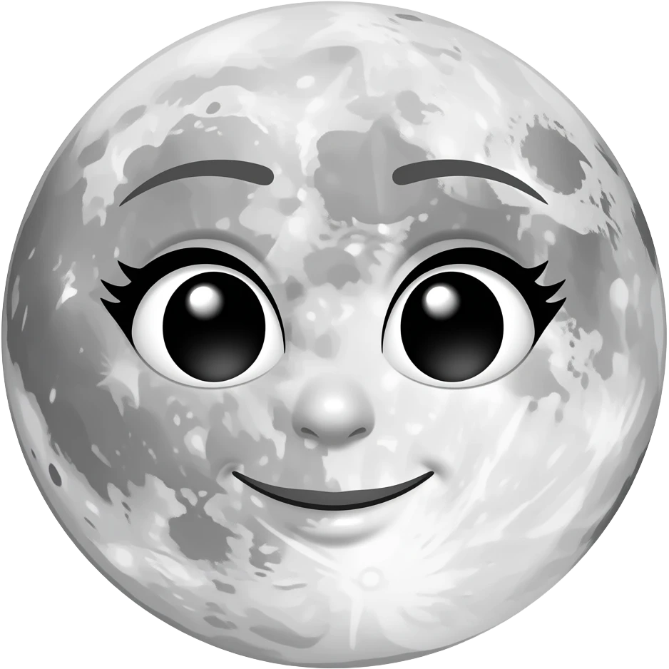 planet Moon with a cartoon kind face with feminine eyes emoji