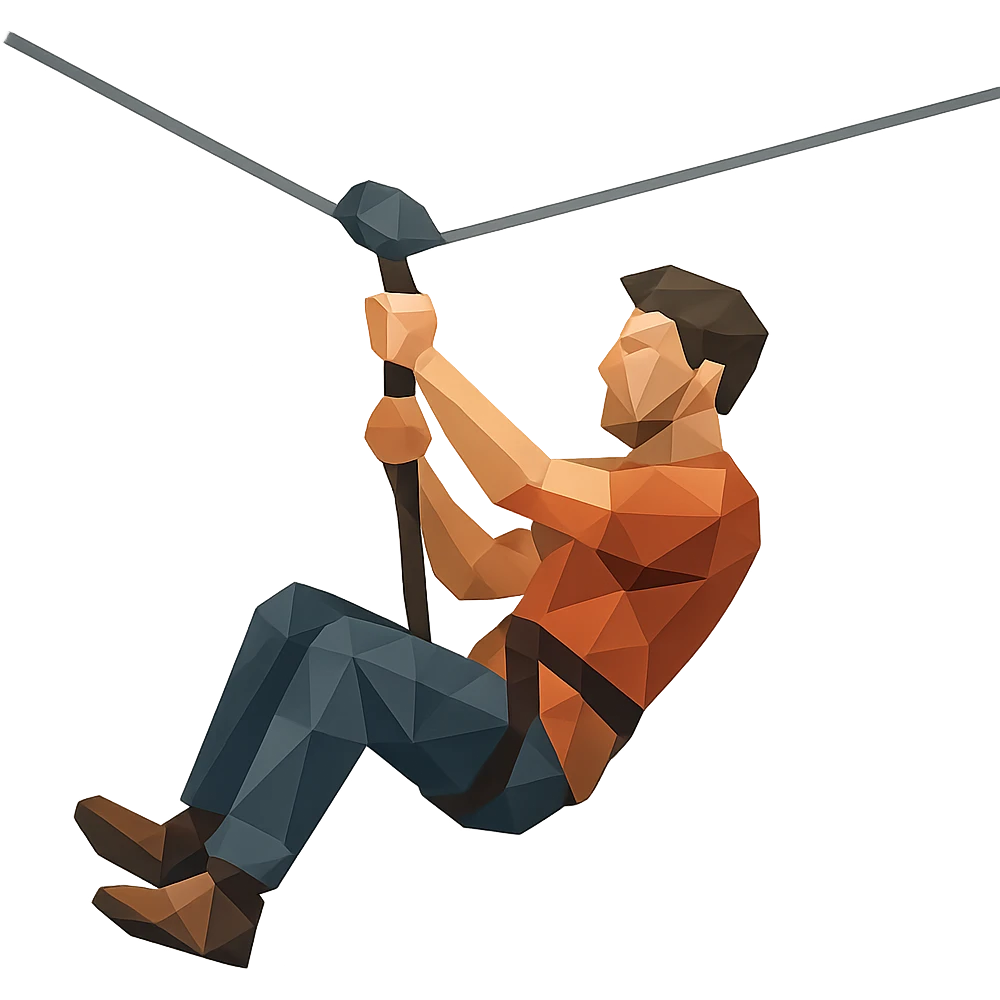 polygonal low-poly style man riding on a zip line emoji