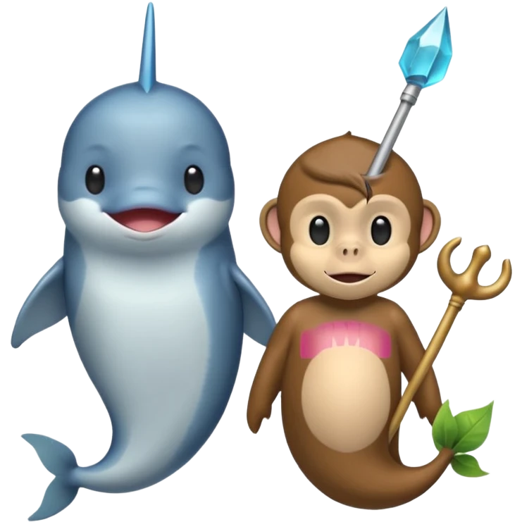 narwhal and monkey half body each part emoji