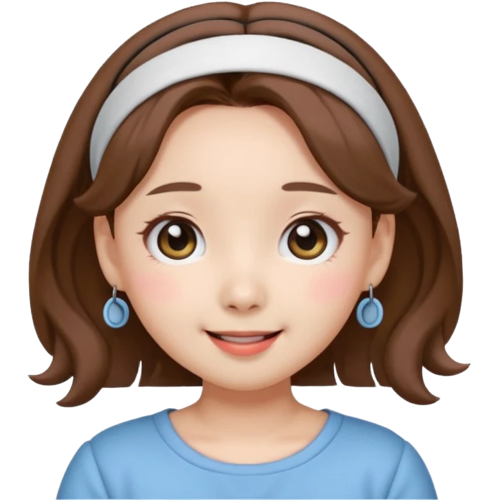 “Cartoon emoji of Nayeon from TWICE, short round face, puffy cheeks, big round eyes with gentle droop, button nose, playful smile, cute hairband” emoji