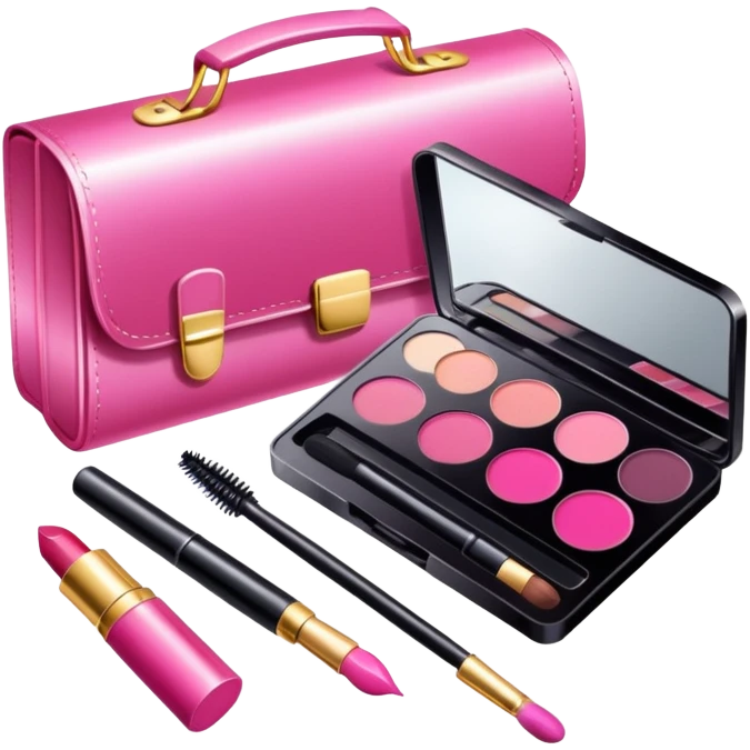 Makeup kit with lipstick, mascara, and eyeshadow palette emoji