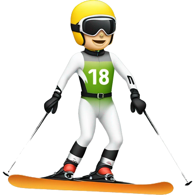 18 boy alpine ski racing at 60 mph with"rowmark" ob bib emoji
