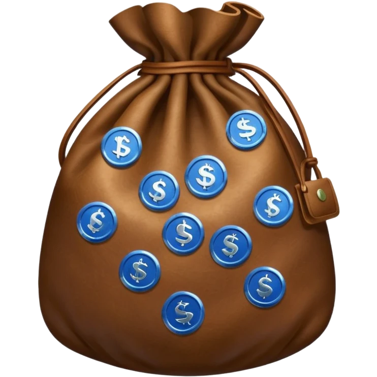 brown money bag of blue coins emoji