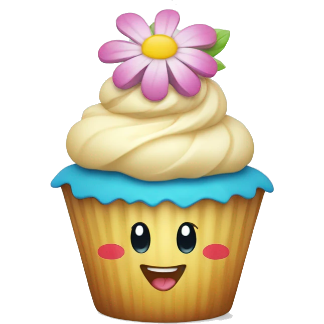 Happy cupcake with flowers on top  emoji