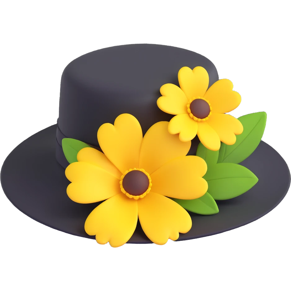 yellow flower on a hat emoji