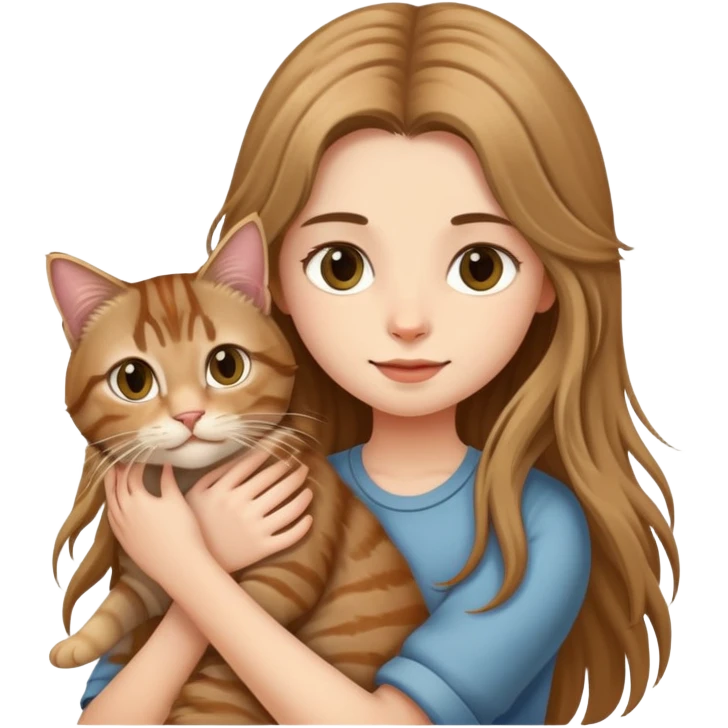 Long-haired girl holding a long-haired tabby cat emoji