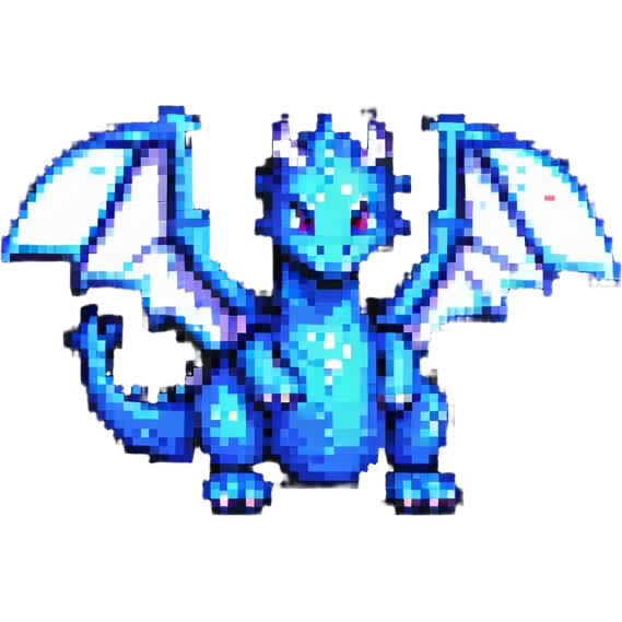 pixel art dragon with very small wings, playful pose emoji